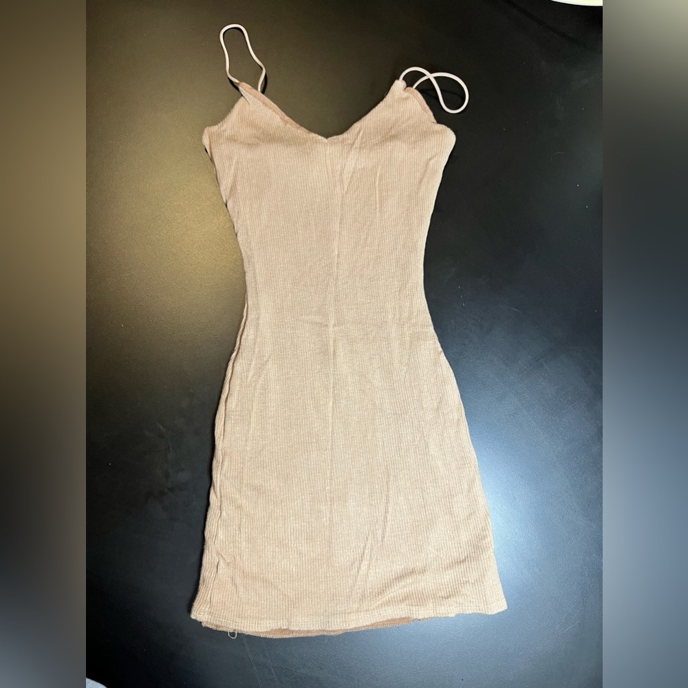 Windsor Medium Ribbed Beige/Tan Bodycon Dress